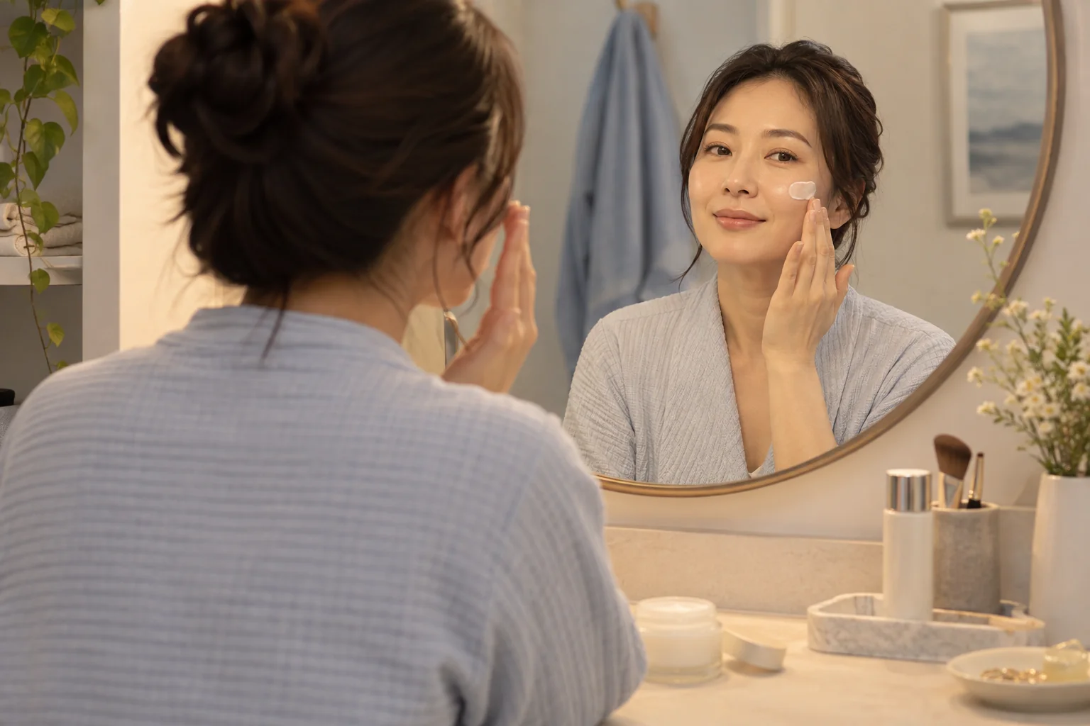 일상의 보습 루틴을 표현한 성인 모델
