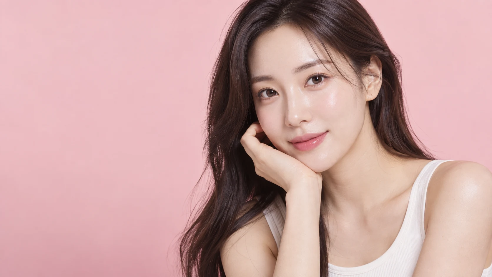로즈빛 배경의 씨드 뷰티 캠페인 모델